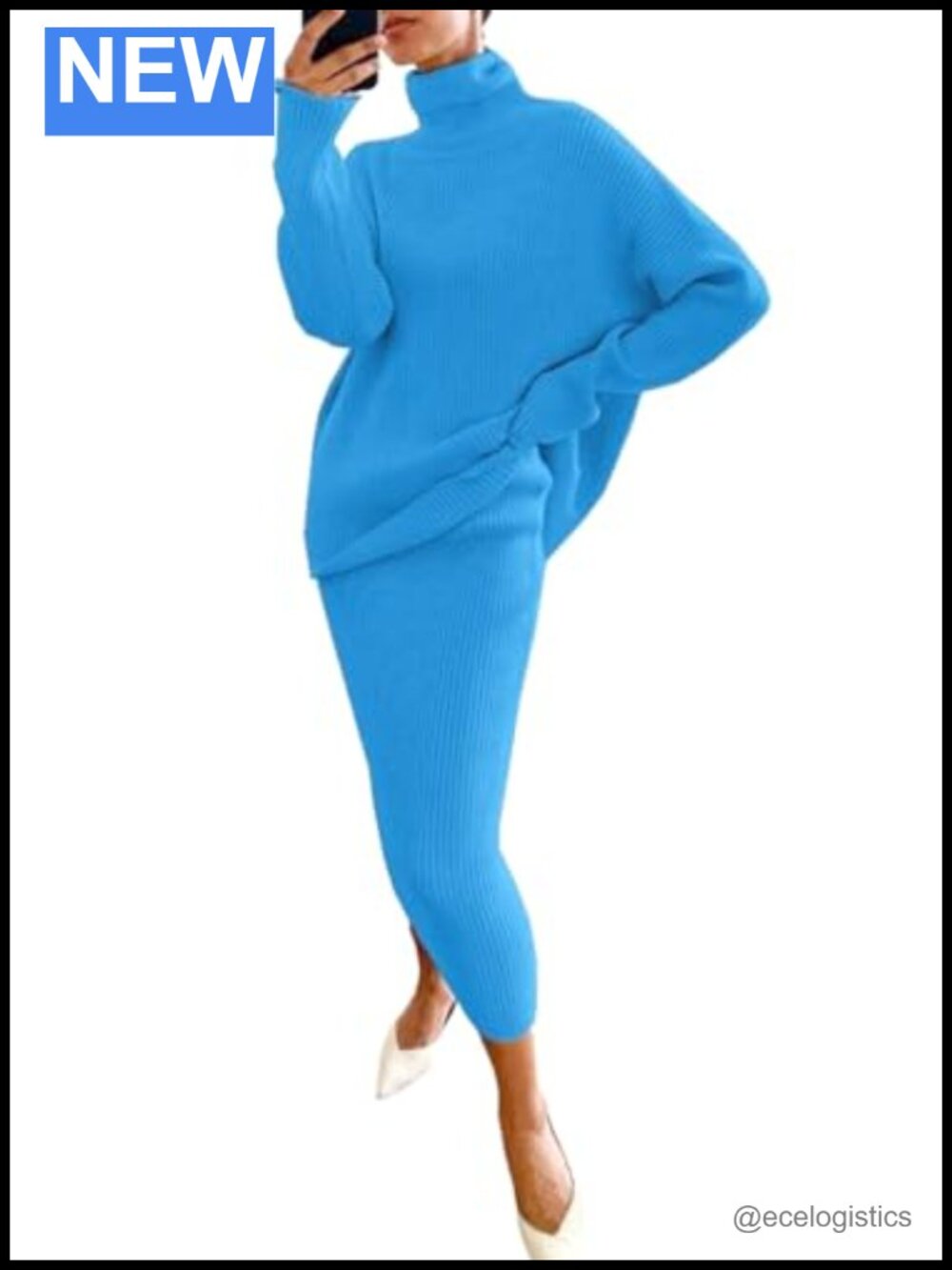 Women's Chunky Knit Turtleneck Sweater & Maxi Pencil Skirt 2-Piece Set